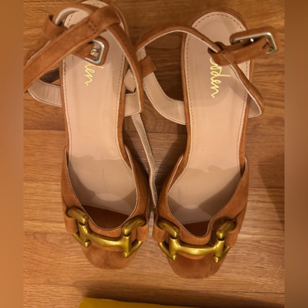 Boden Tan Sandals with Gold Buckles